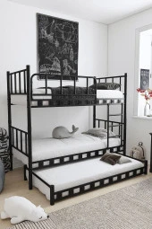 ARGİMO Zambak Yavrulu Genç Çocuk Odası Metal Siyah Ranza Ve Karyola 90x200 Yatak Ölçülü - 1