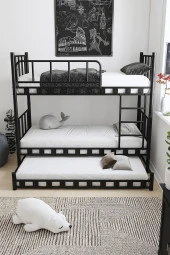 ARGİMO Zambak Yavrulu Genç Çocuk Odası Metal Siyah Ranza Ve Karyola 90x200 Yatak Ölçülü - 2