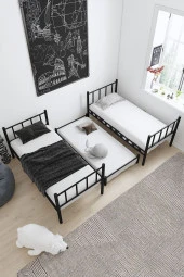 ARGİMO Zambak Yavrulu Genç Çocuk Odası Metal Siyah Ranza Ve Karyola 90x200 Yatak Ölçülü - 3