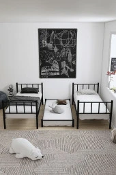 ARGİMO Zambak Yavrulu Genç Çocuk Odası Metal Siyah Ranza Ve Karyola 90x200 Yatak Ölçülü - 4