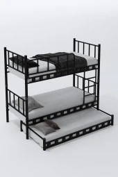 ARGİMO Zambak Yavrulu Genç Çocuk Odası Metal Siyah Ranza Ve Karyola 90x200 Yatak Ölçülü - 5