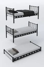 ARGİMO Zambak Yavrulu Genç Çocuk Odası Metal Siyah Ranza Ve Karyola 90x200 Yatak Ölçülü - 7