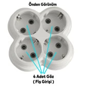 Topraklı Çocuk Korumalı Çoklu Golyat 4 Lü  Grup Priz Çoğaltma Dörtlü Fiş Piriz Sıva Üstü - 2