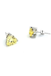 Sky Diamond Yellow Sitrin 925 Ayar Gümüş Kalp Küpe - 1