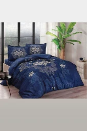 Florian Saten Uyku Seti 6 Parça Lacivert - Gothic Themed Satin Duvet Cover - 3