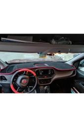 Fiat Doblo 2015-2020 Modelleri Için Uygun Torpido Koruma Halısı Siyah Kenar Renk Kırmızı - 2