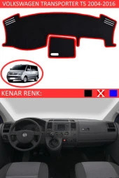 Volkswagen Transporter T5 2004-2016 Için Uygun Torpido Koruma Halısı Siyah Kenar Renk Kırmızı thumbnail 1