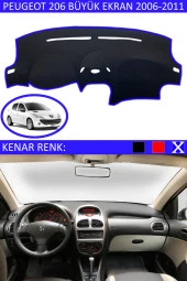 Peugeot 206 2006-2011 Için Uygun Torpido Koruma Halısı Siyah Kenar Renk Mavi thumbnail 1