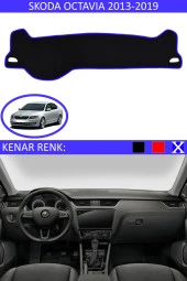 Skoda Octavia 2013-2019 Için Uygun Torpido Koruma Halısı Siyah Kenar Renk Mavi thumbnail 1
