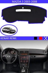 Mazda 3 2003-2008 Için Uygun Torpido Koruma Halısı Siyah Kenar Renk Mavi thumbnail 1