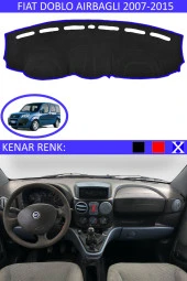 Fiat Doblo Airbagli 2007-2015 Için Uygun Torpido Koruma Halısı Siyah Kenar Renk Mavi thumbnail 1