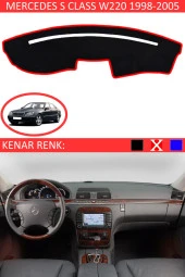 Mercedes S Class W 220 1998-2005 Için Uygun Torpido Koruma Halısı Siyah Kenar Renk Kırmızı thumbnail 1