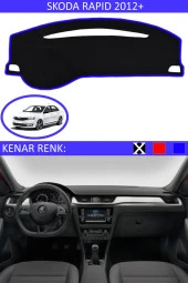 Skoda Rapid 2012+ Için Uygun Torpido Koruma Halısı Siyah Kenar Renk Mavi thumbnail 1