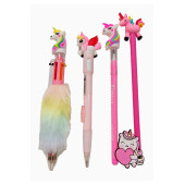 Hediyelik Unicorn Süslü Kalem Seti Tükenmez Yumurtlayan Işıklı Kurşun Kalem Unicorn Rozet Hediyeli - 1