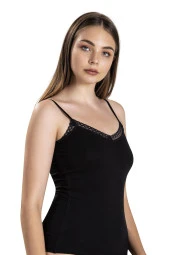 Jiber 508 Kadın Dantelli Pamuklu Likralı İp Askılı Atlet - 2