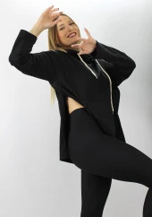 Kapşonlu Yan Yırtmaçlı Sweatshirt - 3
