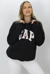 Üç İplik Şardonlu Baskılı Sweatshirt Siyah - 2
