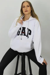 Üç İplik Şardonlu Baskılı Sweatshirt Beyaz - 2