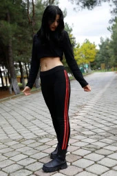 Yan Çift Şeritli Ribana Tayt Siyah - 2