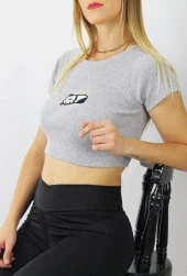 Nakışlı Fitilli Bluz Gri - 3
