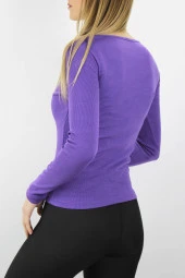 V Yaka Klipsli Bluz Mor - 3