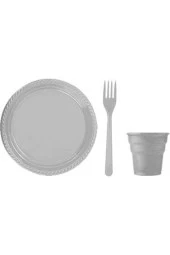 Gri Plastik Tabak Seti 25li - 1
