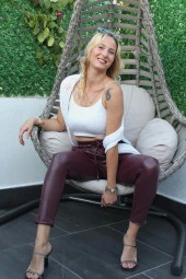 Şardonlu Deri Jager Pantolon Bordo - 2