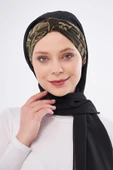 Siyah Simli Arkadan Bağlamalı Şal Şifon Çiçek Desenli 2318_01 - 8