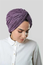 Mor Çapraz Büzgülü Piliseli Tesettür Bone Fukuro Kendinden Desenli 2316_22 thumbnail 2