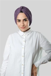 Mor Çapraz Büzgülü Piliseli Tesettür Bone Fukuro Kendinden Desenli 2316_22 thumbnail 3