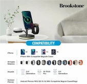 Brookstone 3'ü 1 Arada Kablosuz Hızlı Şarj İstasyonu - Manyetik Şarj Standı - 3