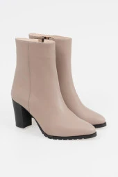 Hakiki Deri Kadın Topuklu Bot Düz Model Fermuarlı Kalın Topuk Klasik Bot thumbnail 2