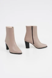 Hakiki Deri Kadın Topuklu Bot Düz Model Fermuarlı Kalın Topuk Klasik Bot thumbnail 3