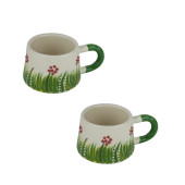 Kupa Bardak Seramik Yeşil Kırmızı Gül Desenli 2'li Set 200 Ml - 1