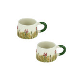 Kupa Bardak Seramik Sarı Kırmızı Gül Desenli 2'li Set 200 Ml - 1