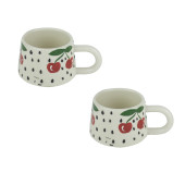 Kupa Bardak Kupa Seramik Vişne Desenli 2'li Set 200 Ml - 1