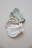 3lü Haki-Krem-Vizon Rengi Yenidoğan Eldiven Set Model 3 - 3