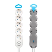 VEA VE-2S5S 5Li 1,5 METRE KABLOLU ANAHTARLI BEYAZ AKIM KORUMALI GRUP PRİZ - 1