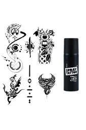 Fantastik Karizmatik Modeller Spray Tattoo Geçici Dövme Seti Dark Siyah Sprey thumbnail 1