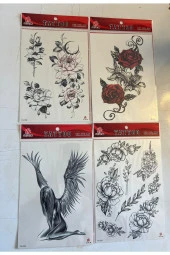 Büyük Boy Yapıştırma Dövme Geçici Dövme Seti 4 Adet Birden Model 8 thumbnail 1