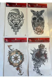 Büyük Boy Yapıştırma Dövme Geçici Dövme Seti 4 Adet Birden Model 11 - 1