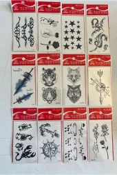 Minimal Geçici Dövme 12 Adet Birden Yapıştırma Dövme Model10 thumbnail 1