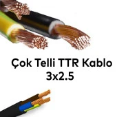 TTR CCA Çok Telli Elektrik Kablosu Topraklı Bakır İletken Damarlı Siyah Kablo 3x2.5 100 Metre thumbnail 2