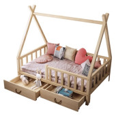Montessori Yatak Çekmeceli Karyola Ahşap Çocuk ve Bebek Beşik - 3
