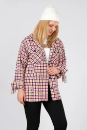 Kadın Kazayağı Desenli Saçaklı Çift Cep Tüvit Kumaş Gömlek Orange - 1