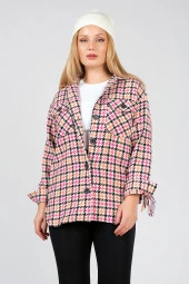 Kadın Kazayağı Desenli Saçaklı Çift Cep Tüvit Kumaş Gömlek Orange - 3