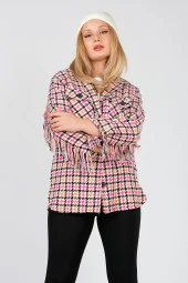 Kadın Kazayağı Desenli Saçaklı Çift Cep Tüvit Kumaş Gömlek Orange - 4