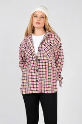 Kadın Kazayağı Desenli Saçaklı Çift Cep Tüvit Kumaş Gömlek Orange - 5