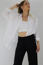 Poplin Salaş Gömlek Beyaz - 1