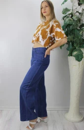 Desenli Crop Tişört Vizon - 3